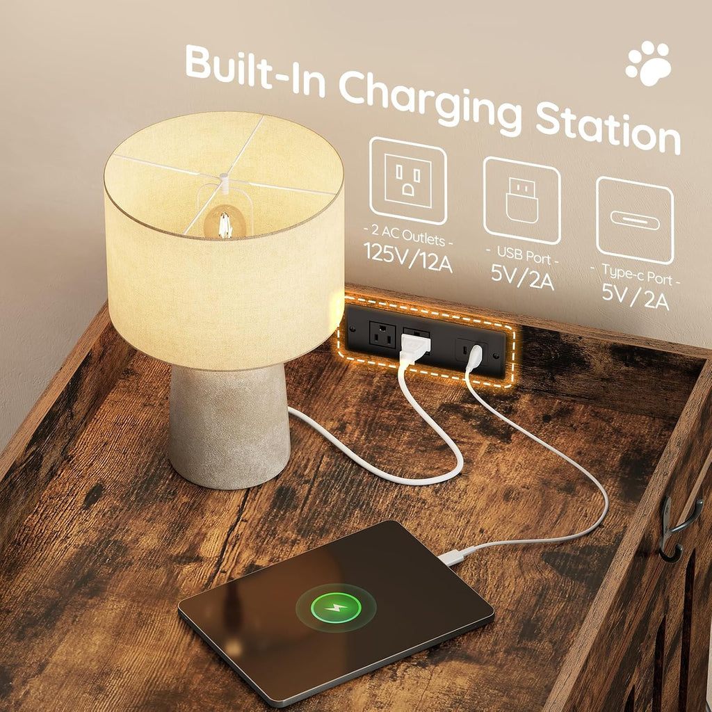 31.5''Dog Crate Furniture with Charging Station, Pet Crate End Table