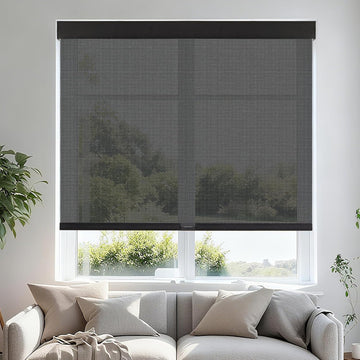 Custom Size Free-Stop Cordless Roller Shades for Windows Light Filtering Shades, 5% Openness Solar Screen Semi Sheer