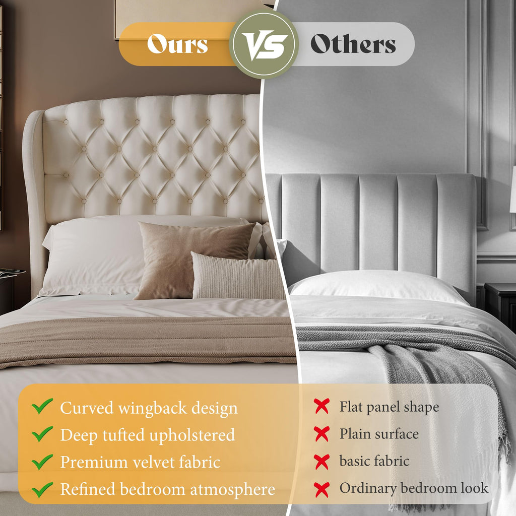 Full/Queen Headboard Only, Velvet Curved Wingback, White