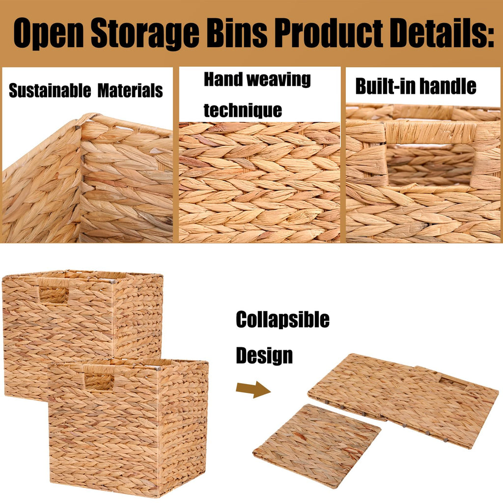 12x12x12 Inch Wicker Storage Basket Set of 2 Foldable Hyacinth Storage Box