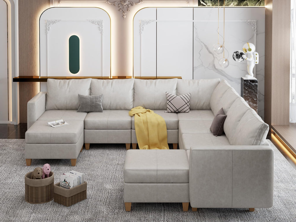 Faux Leather Sectional U Shaped Modular Couch