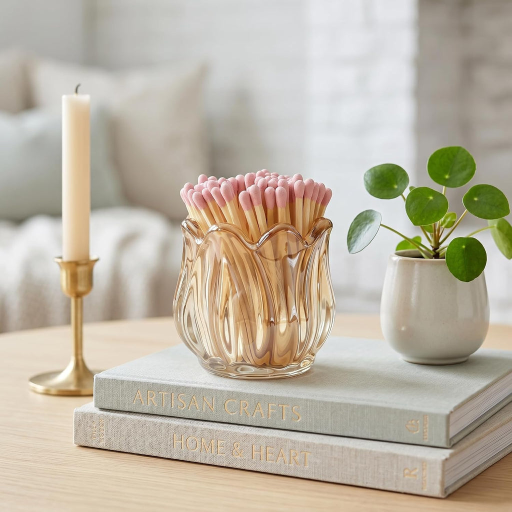 Match Holder with Striker x 4 Match Jar for Candles Cute Glass Box