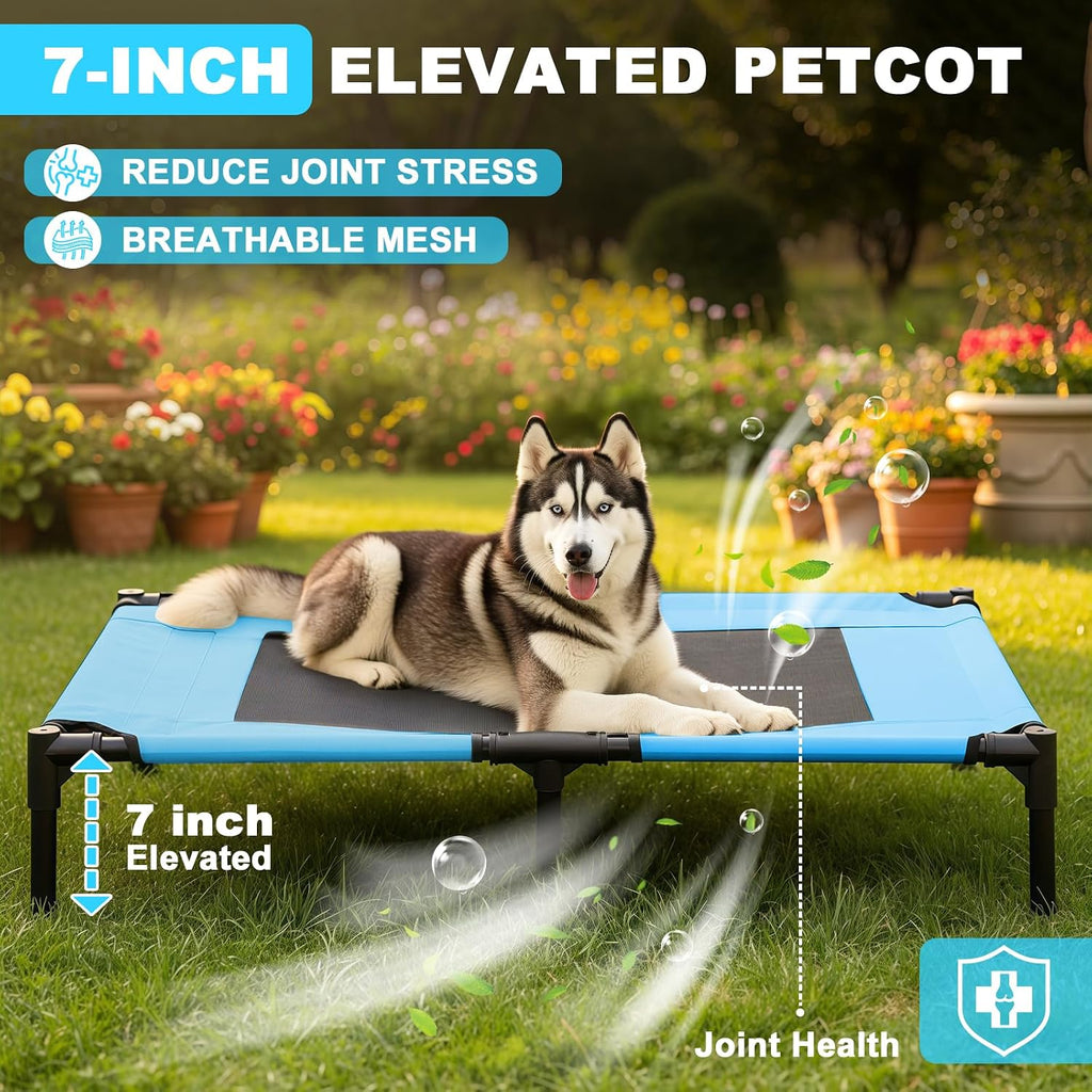 Outdoor Dog Bed with Canopy & Side Shade, Blue (Dogs Under 80 lbs)