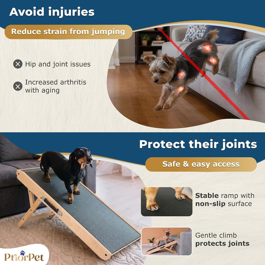 Dog Ramp for Couch - Non-Slip, Sturdy Build Foldable Wooden Dog Ramp - Supports up to 200 lbs - 7 Adjustable Heights