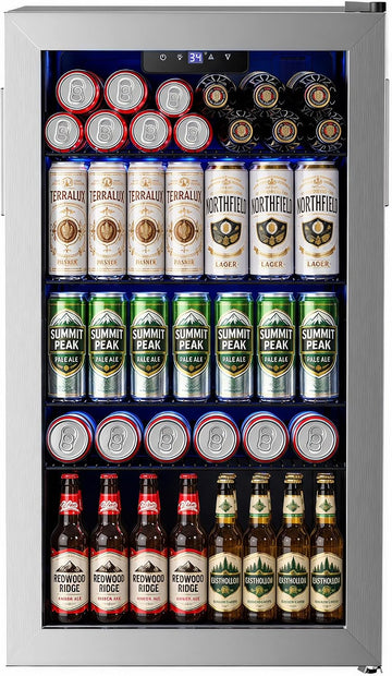 Beverage Refrigerator Cooler - 126 Can Mini Fridge Glass Door for Drinks Soda Beer Wine