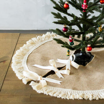 Burlap Mini Christmas Tree Skirt - 26 Inch, Brown Farmhouse Tree Collar & Decorations