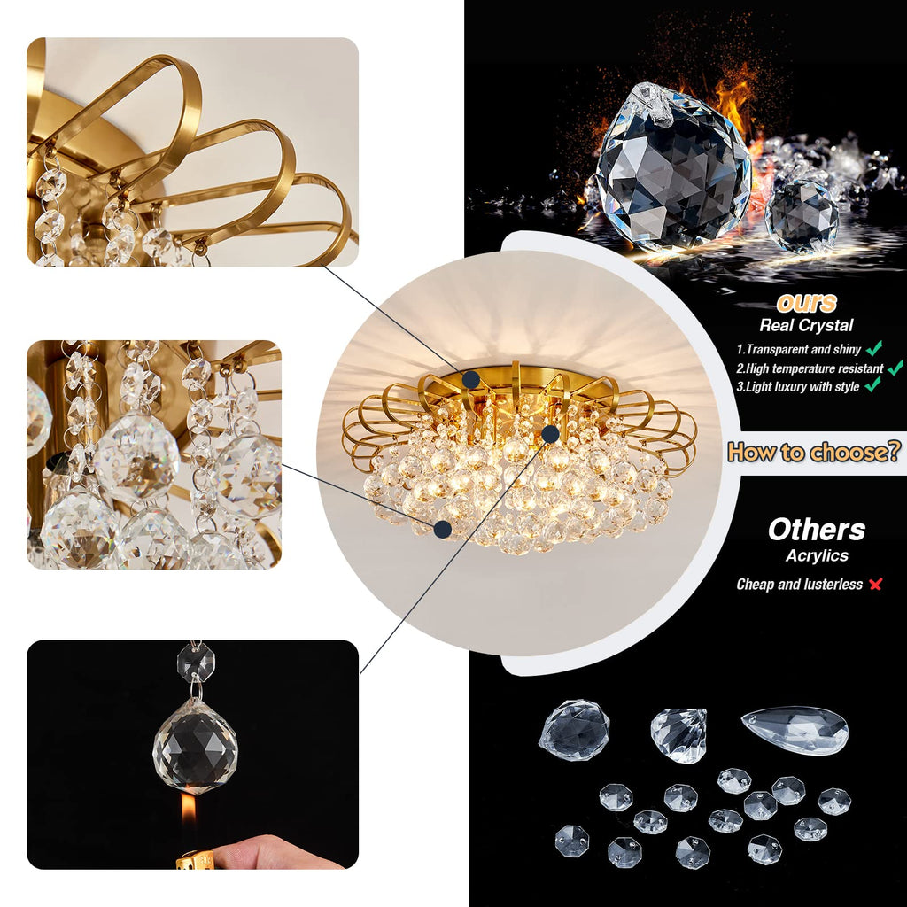 4-Lights Crystal Chandelier Modern Semi Flush Mount Ceiling Light Fixture Ceiling Lighting Hallway Dining Room