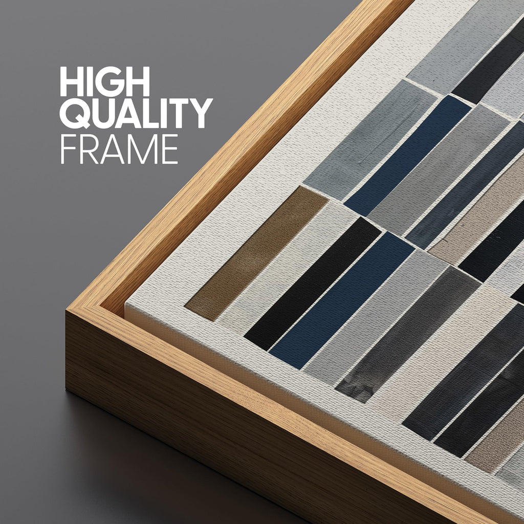 Large Framed Canvas Print Wall Art Abstract Striped Pattern Modern Earth Tones and Blues Geometric Illustrations