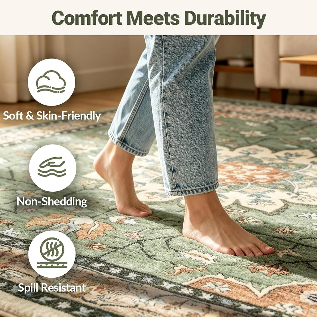 Washable Area Rug, Large Vintage Distressed Medallion Rugs