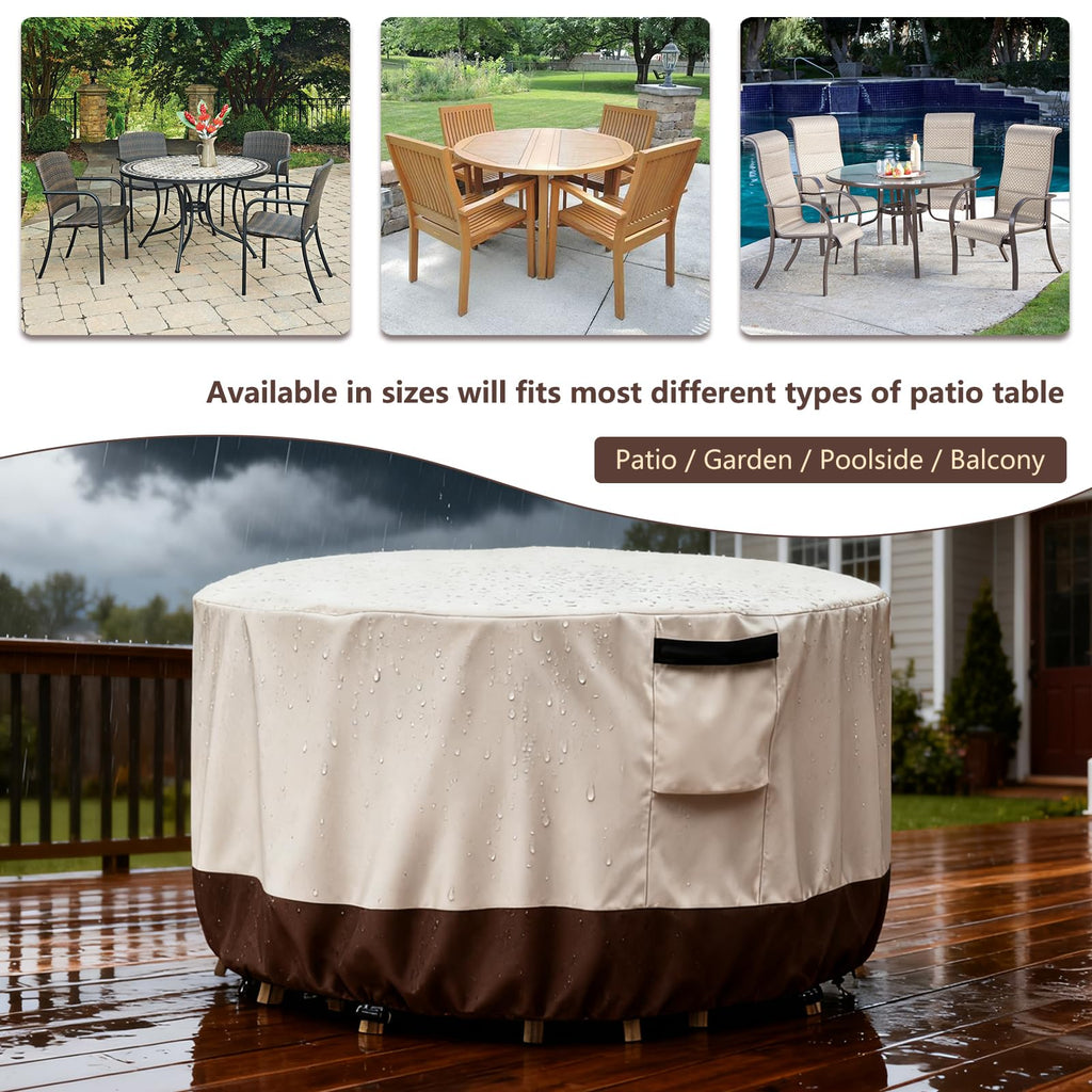Outdoor Round Table Cover Waterproof Patio Furniture Covers, Patio Round Table Chair Set Covers - 72" Dia x 34" H