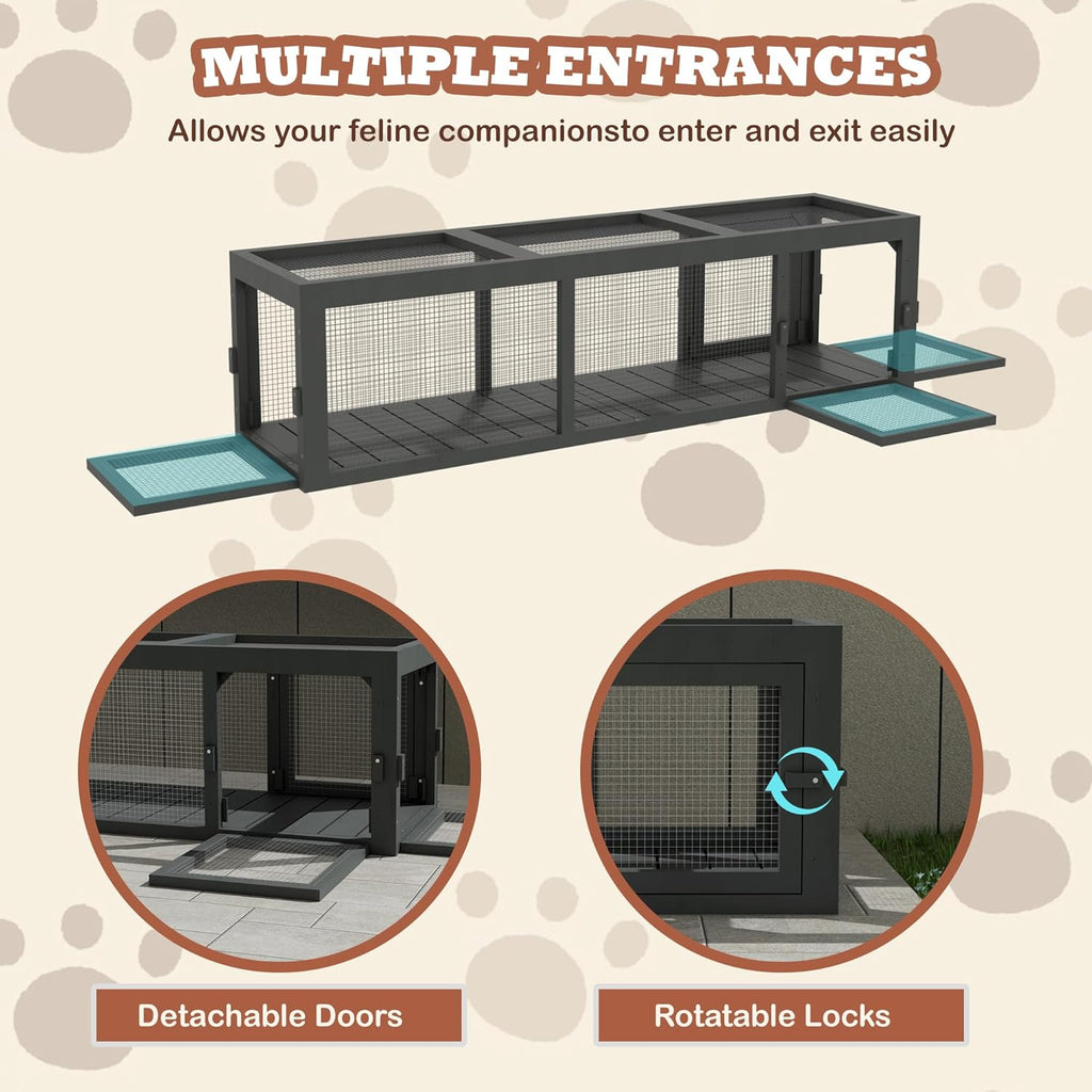 Outdoor Window Catio, 59" L Modular Wooden Cat Tunnel