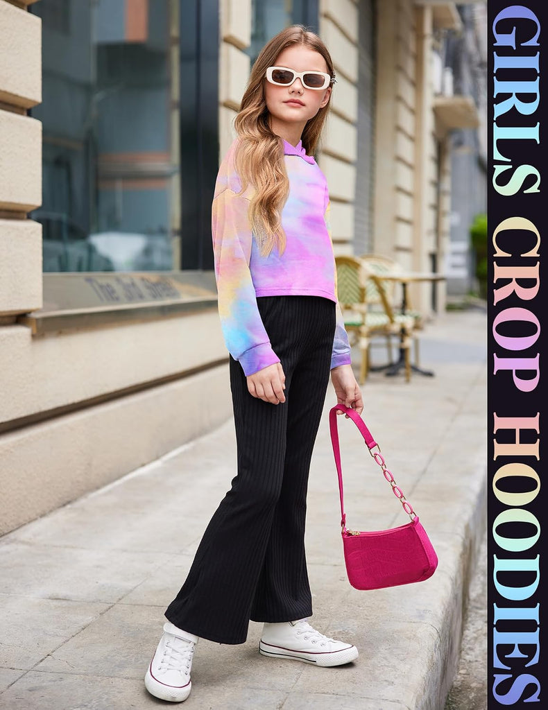 Girls Cropped Hoodie Kids Long Sleeve Crop Tops Tie-dye Hoodies Hooded Pullover Sweatshirts