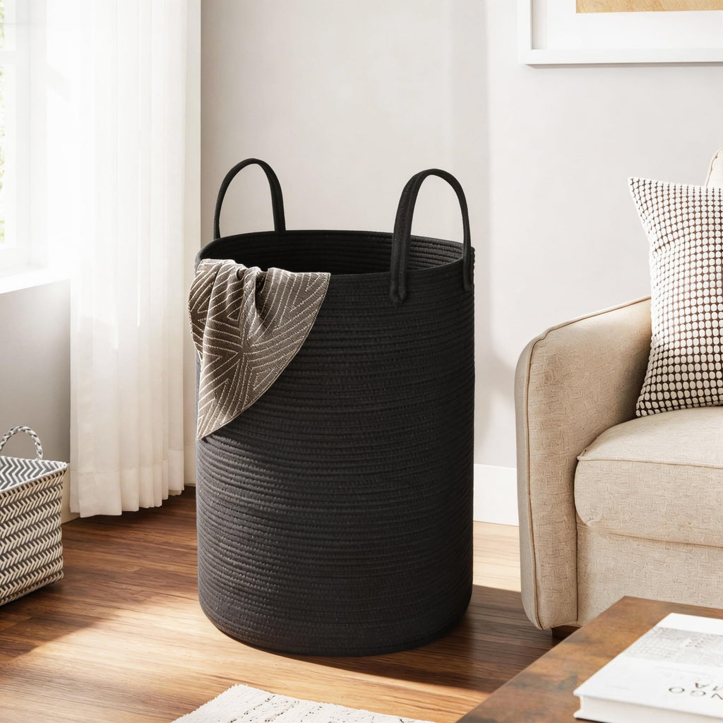 Large Woven Laundry Basket, 80L Tall Blanket Storage, Cute Nursery Kids Baby Laundry Hamper, Cloth Hamper Aesthetic