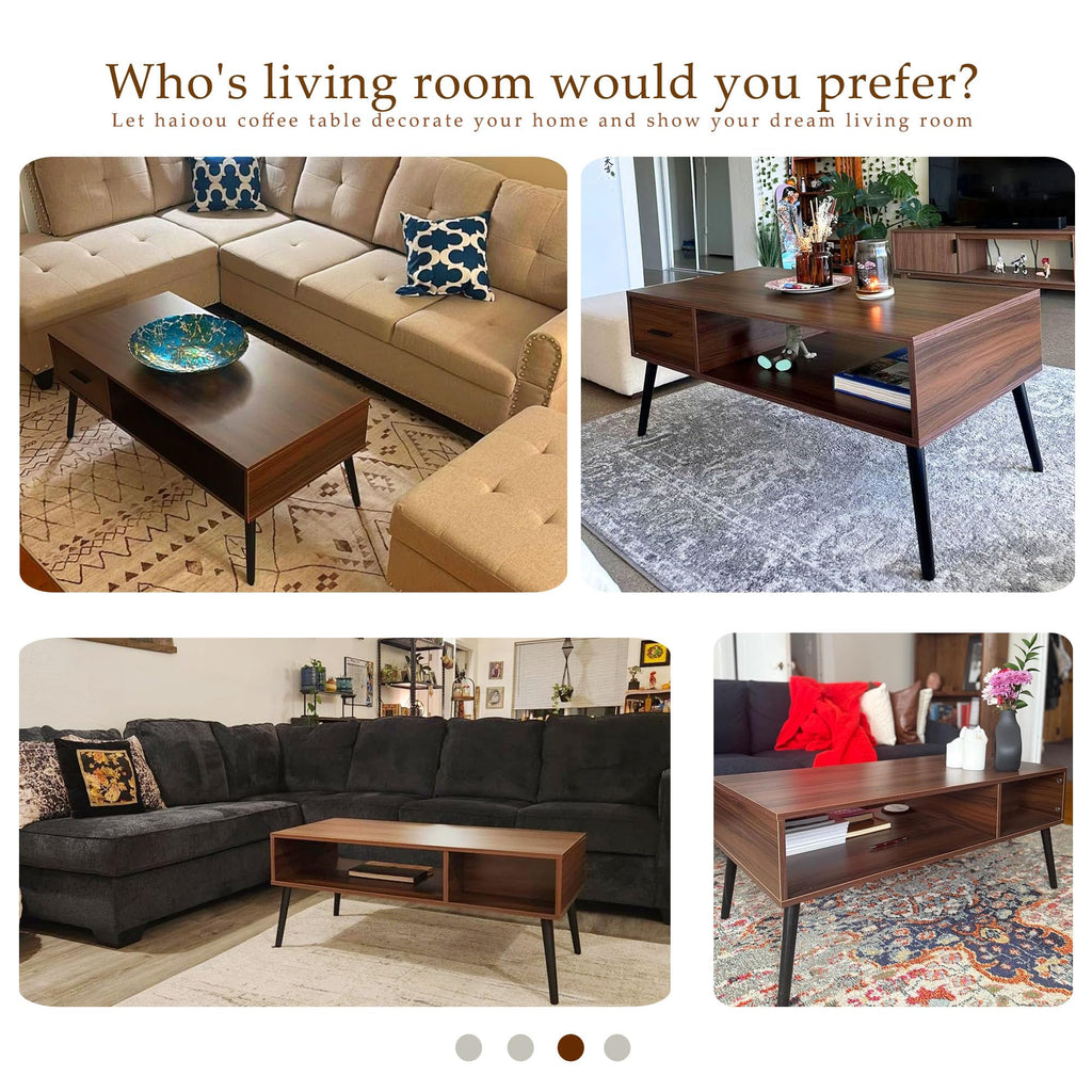 Mid Century Modern Coffee Table with Storage -Walnut