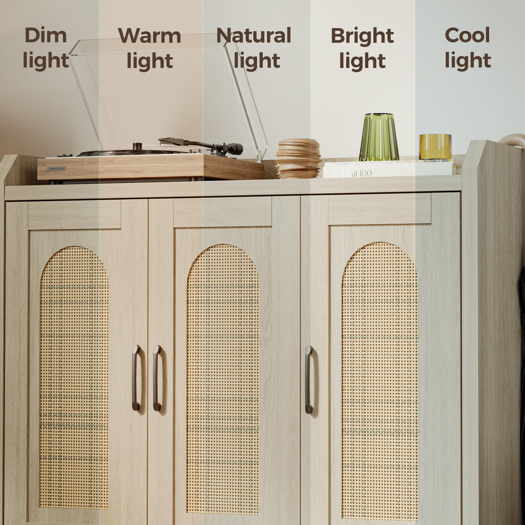 5-Tier Rattan Shoe Cabinet with Doors, 1.2" Thick Hidden Shoe Rack, Oak