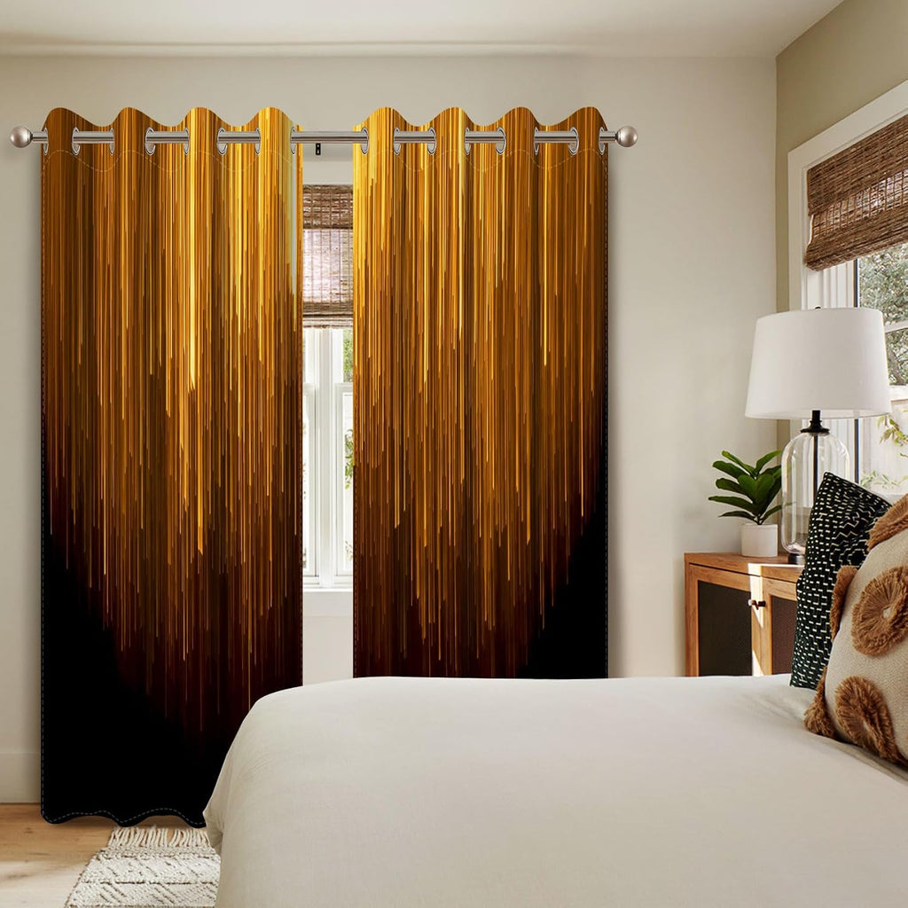 Black and Gold Blackout Curtains, Ombre Abstract Black Out Curtains 84 Inch Long, Thermal Insulated Blackout Drapes