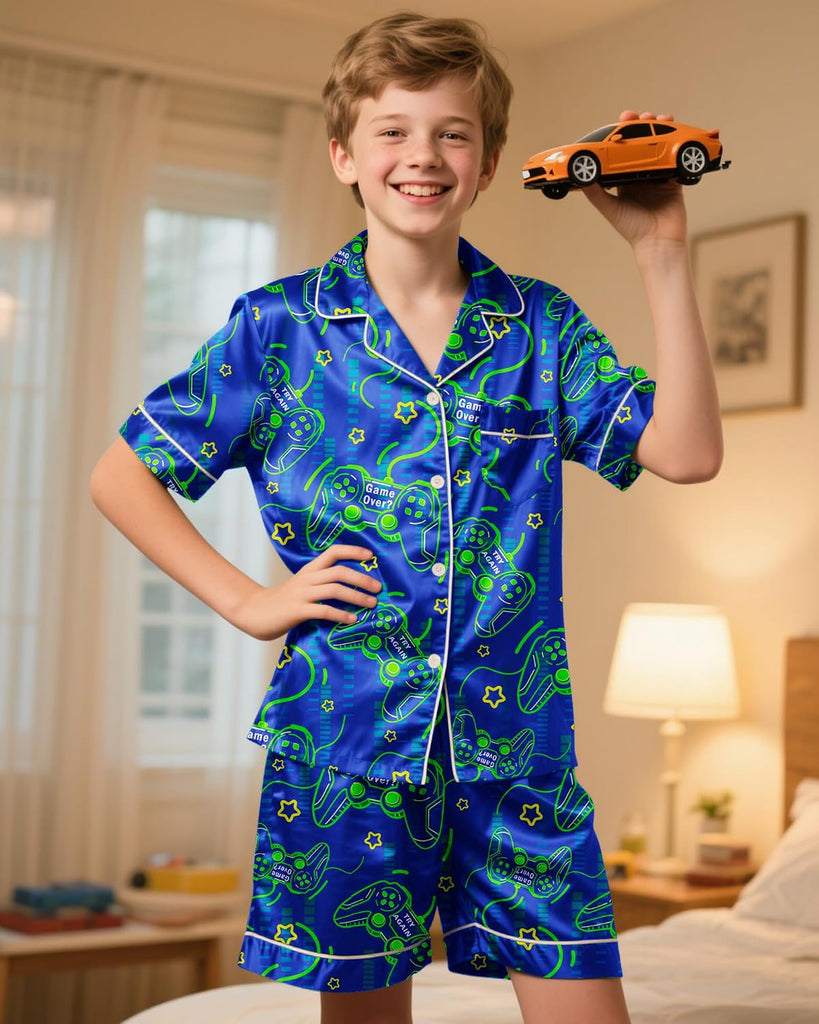 Boys Pajamas Big Boys Satin PJS Set Summer Short Sleeve Button Down Kids Silky Pajama Lounge Sleepwear