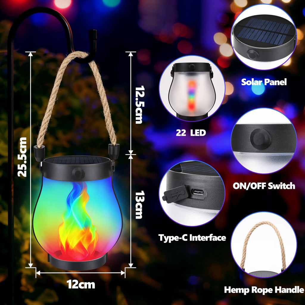 1 Pack Gen2 Solar Lantern Lights with Ultra-Real Flame, Multicolor