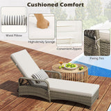 Wicker Chaise Lounge Chair, Patio Rattan Recliner with 6-Position Adjustable Backrest, Soft Cushions