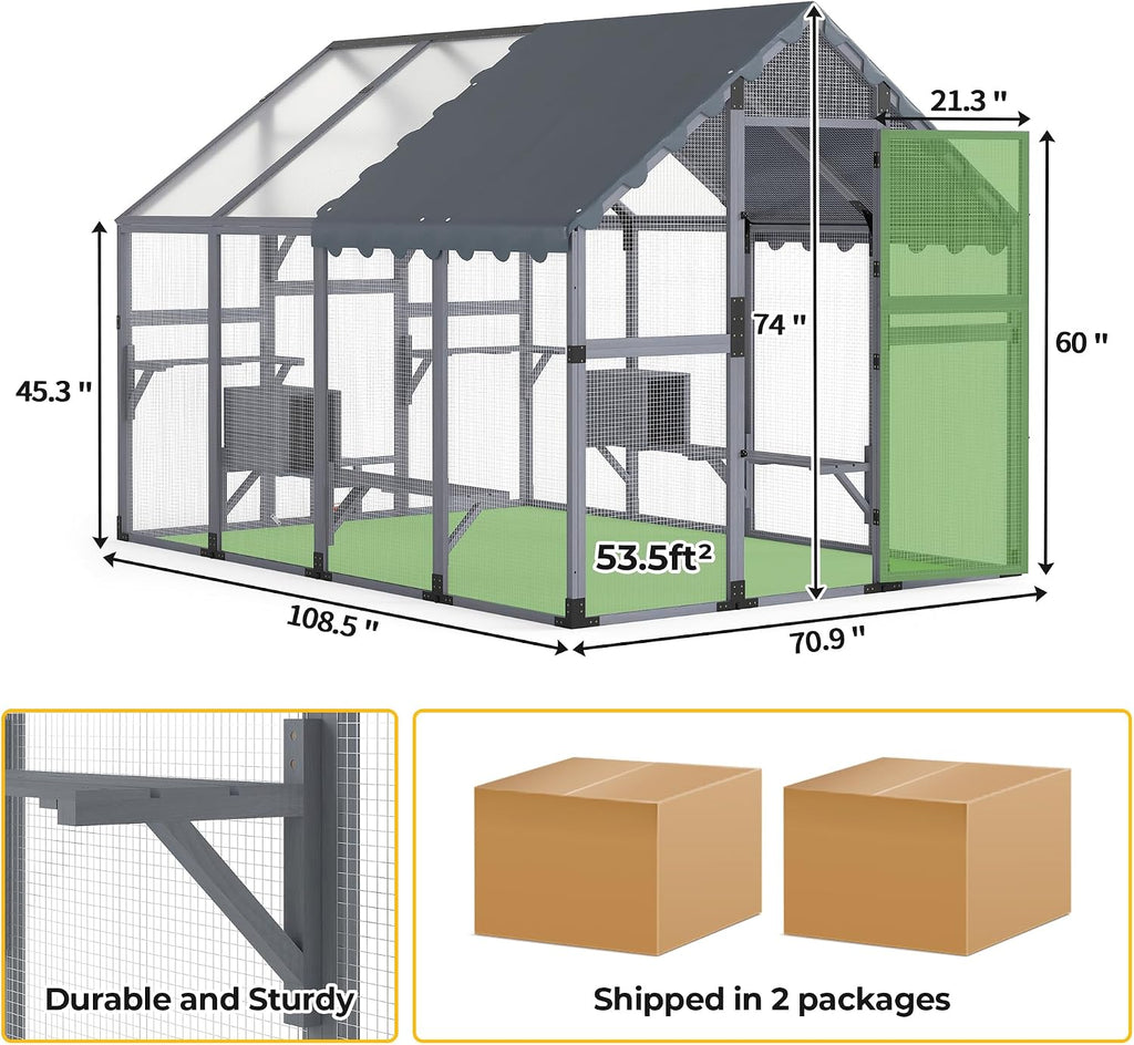 110" Catio Outdoor Cat Enclosure with Full Waterproof Roof
