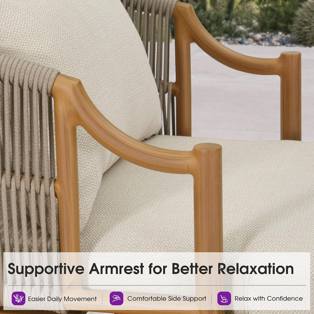 Patio Chaise Lounge Set of 2 with Soft Cushion, Teak | Ergonomic wraparound back, dual-height pillows