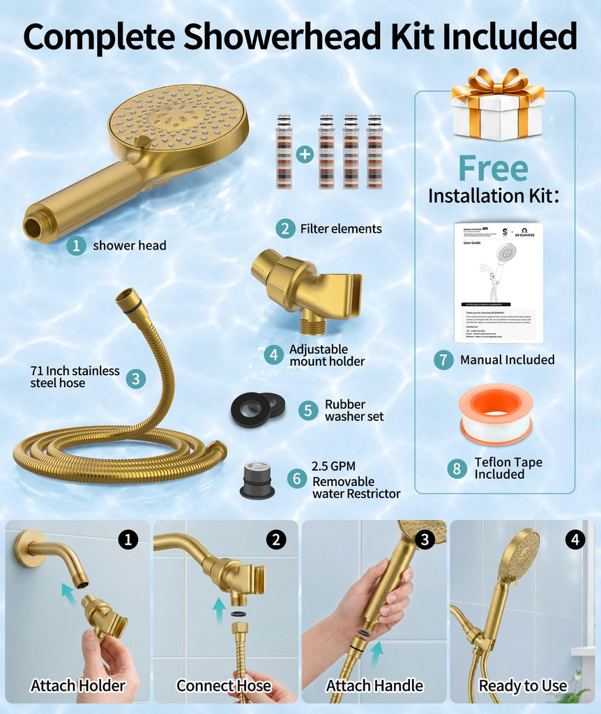 Filtered Shower Head with Handheld High Pressure 9 Spray Mode Showerhead Detachable Shower Head Water Softener