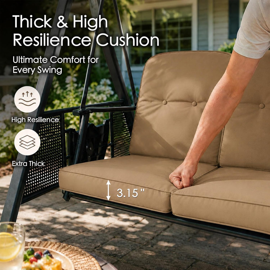 Herbert Deluxe 3-Seat Patio Porch Swing Chair with Stand | Adjustable Canopy, Outdoor Freestanding Swing Chair for