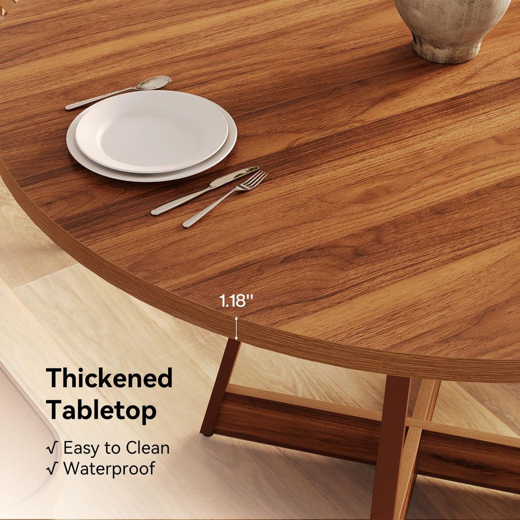 39 Inches Round Dining Table for 2-4, Farmhouse Circle Kitchen Table, Wooden Dinner Table with Heavy Duty Pedestal