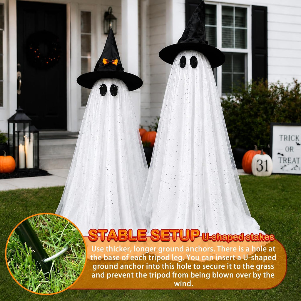 2Packs Halloween Decorations Outdoor,Halloweens Party Decoration Indoor,Spooky Ghost with Remote Control String - Set of 2