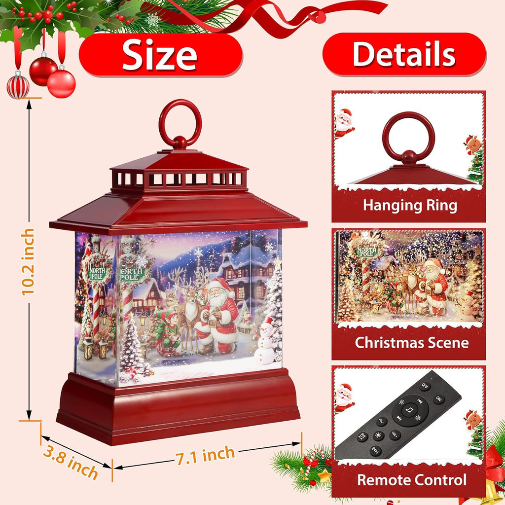 Christmas Snow Globe Lantern Water Glittering Lantern with 8 Songs & 6H Timer Romote Control Christmas Snow Globes