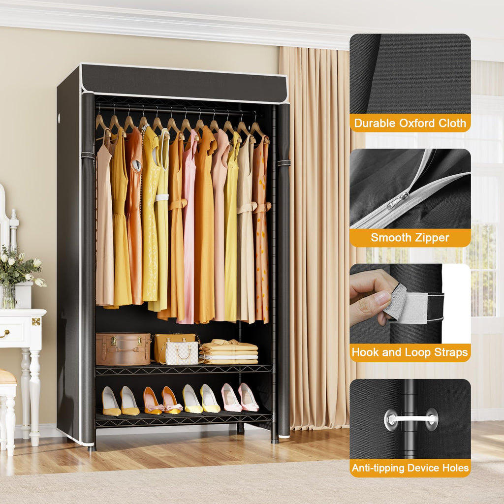 H5C Clothes Rack with Cover, Covered Clothing Rack Heavy Duty
