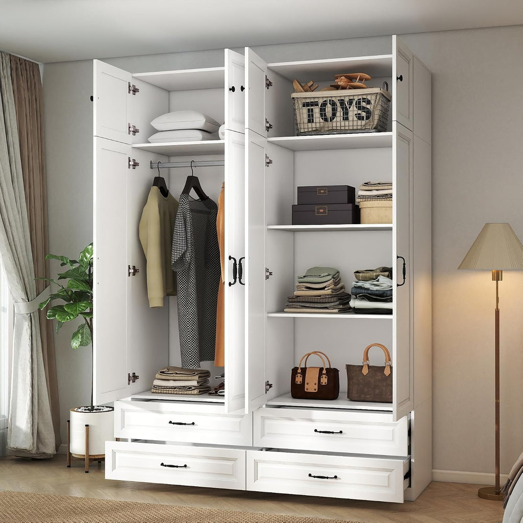 Armoire Wardrobe Closet with Drawers: 31.5" Large Wood Wardrobe Closet with 2 Doors and 2 Drawers, Modern Clothes