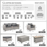 Patio Furniture Set 6 Piece PE Rattan Outdoor Conversation Sets Grey Wicker Couch Sectional Sofa with Fire Pit