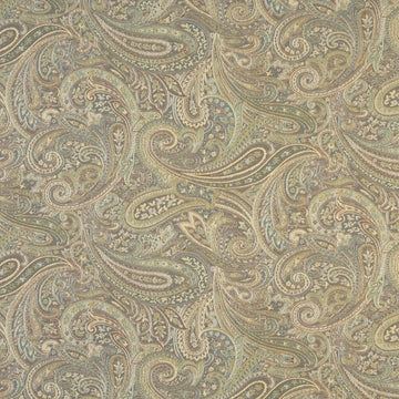 Brown Blue and Green Paisley Contemporary Upholstery Grade Fabric by The Yard - SKU: Ludlow Capri