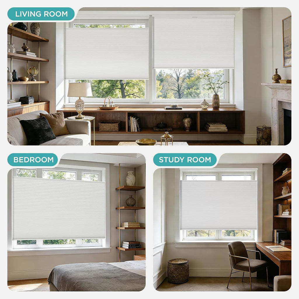 No Tools No Drill Blinds for Indoor Windows, Cordless Window Blinds Cellular Shades Top Down Bottom Up Blackout