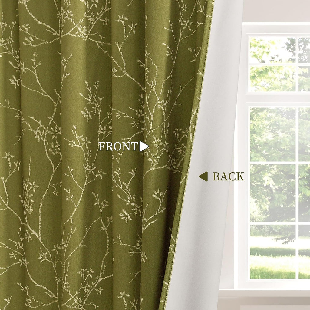 Cottage Olive Green Velvet Curtains 84 Inch, 2 Panels