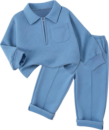Toddler Baby Boy Fall Clothes Half Zipper Long Sleeve Sweatshirt and Pants with Pockets 2Pcs Winter Outfits Set