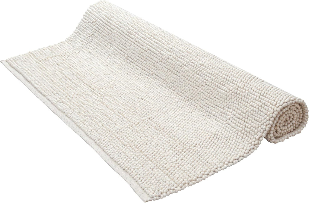Handwoven Wool Cotton Blend Area Rug 4x6', Textured Popcorn Braided Ivory Rug, Soft Thick Farmhouse Contemporary