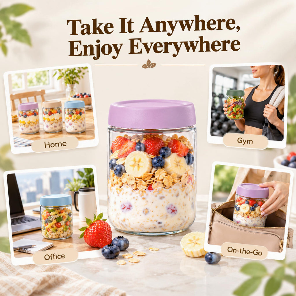 Overnight Oats Containers with Lids 16 oz Glass Jars 6 Pack Glass Mason Jars with Airtight Lids, Perfect for Oats