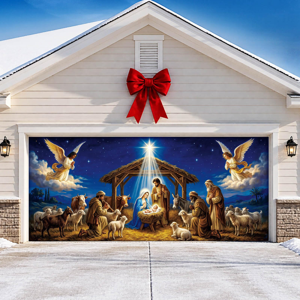 Christmas Garage Door Cover Decor, 7x16ft Outdoor Party Backdrop