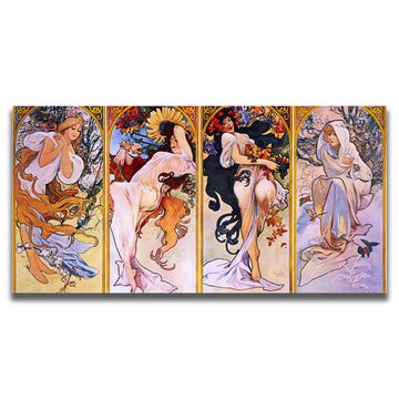 Alphonse Mucha Canvas Wall Art Four Seasons Poster - Vintage Abstract Art Print Modern Wall Decor Beautiful Oil