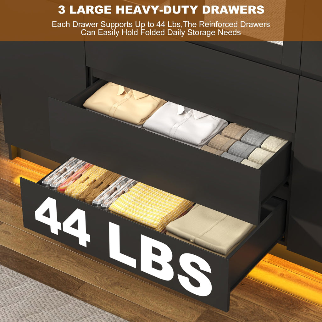 4 Doors Armoire Wooden Wardrobe Closet with 3 Drawers & 2 Mirror, 75"H Clothing Storage Cabinet with Hanging