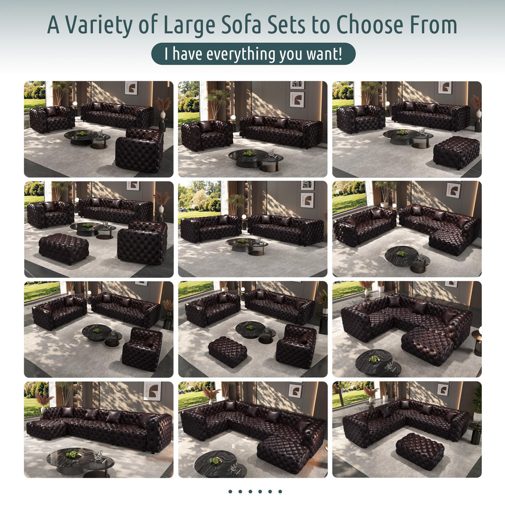 48" Faux Leather Couch, Chesterfield Sofa Set-Dark Brown