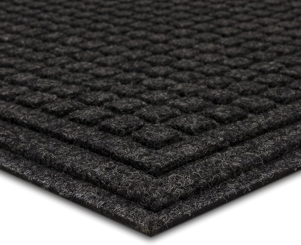 Entryway Door Mat 2' x 3' All Weather Doormat Outdoor Non Slip Recycled Rubber, Black Squares
