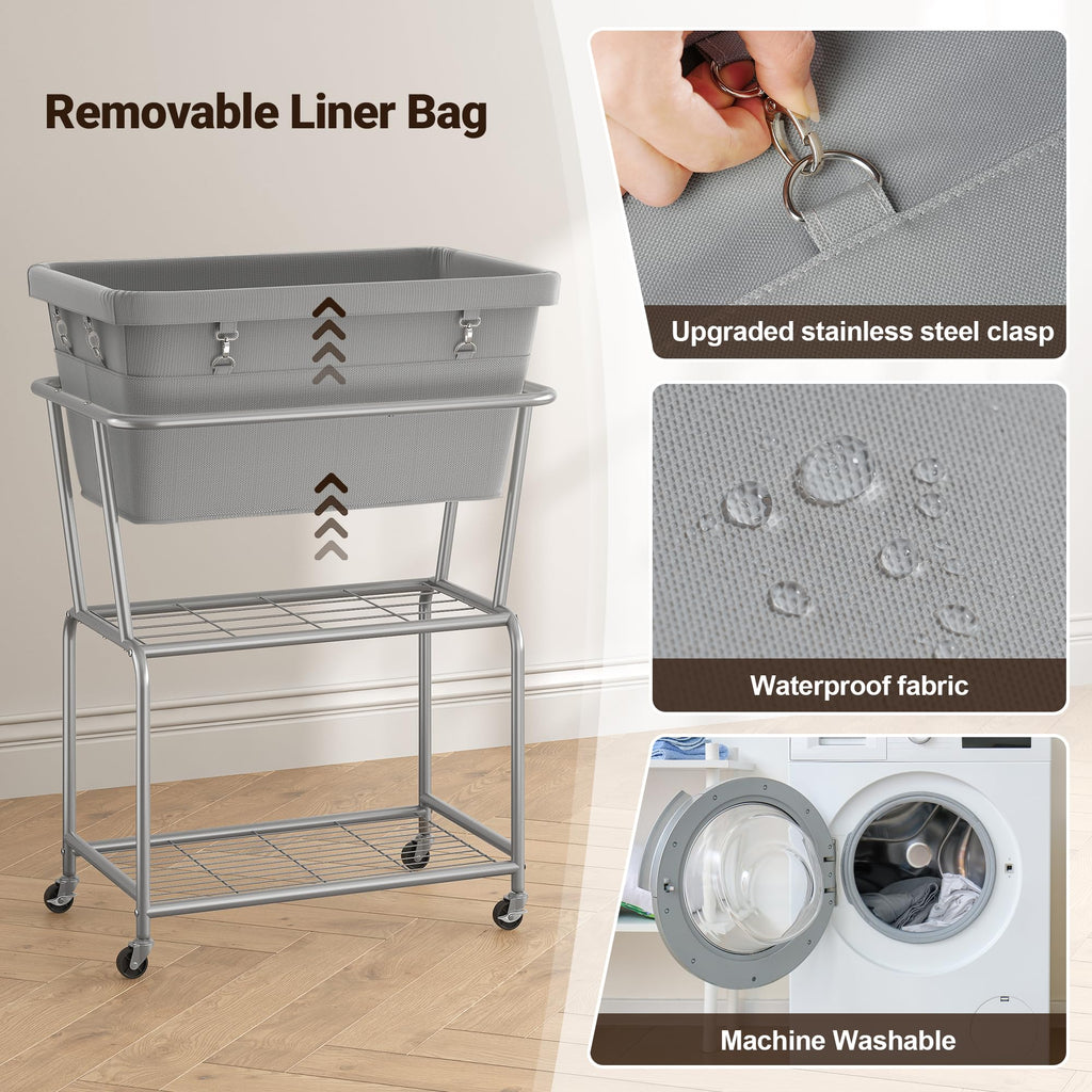 Rolling Laundry Hamper with Wheels, Removable Bag, Laundry Cart