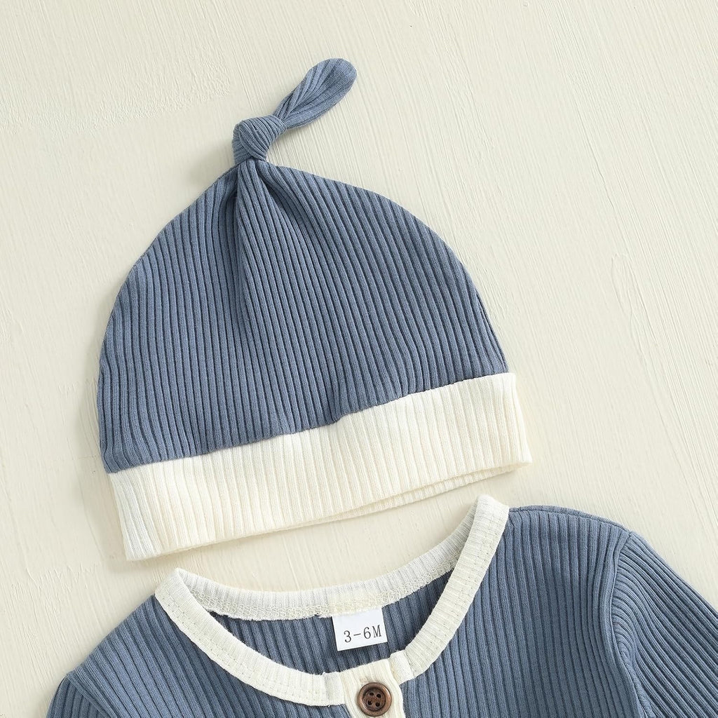 Baby Boy Ribbed Knit Clothes Long Sleeve Henley Romper Jumpsuit