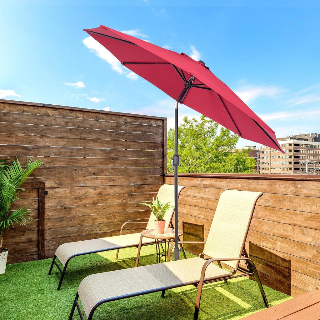 9 ft. Patio Umbrella, Market Table Umbrella w/Tilt and Crank, 8 Ribs - Scarlet