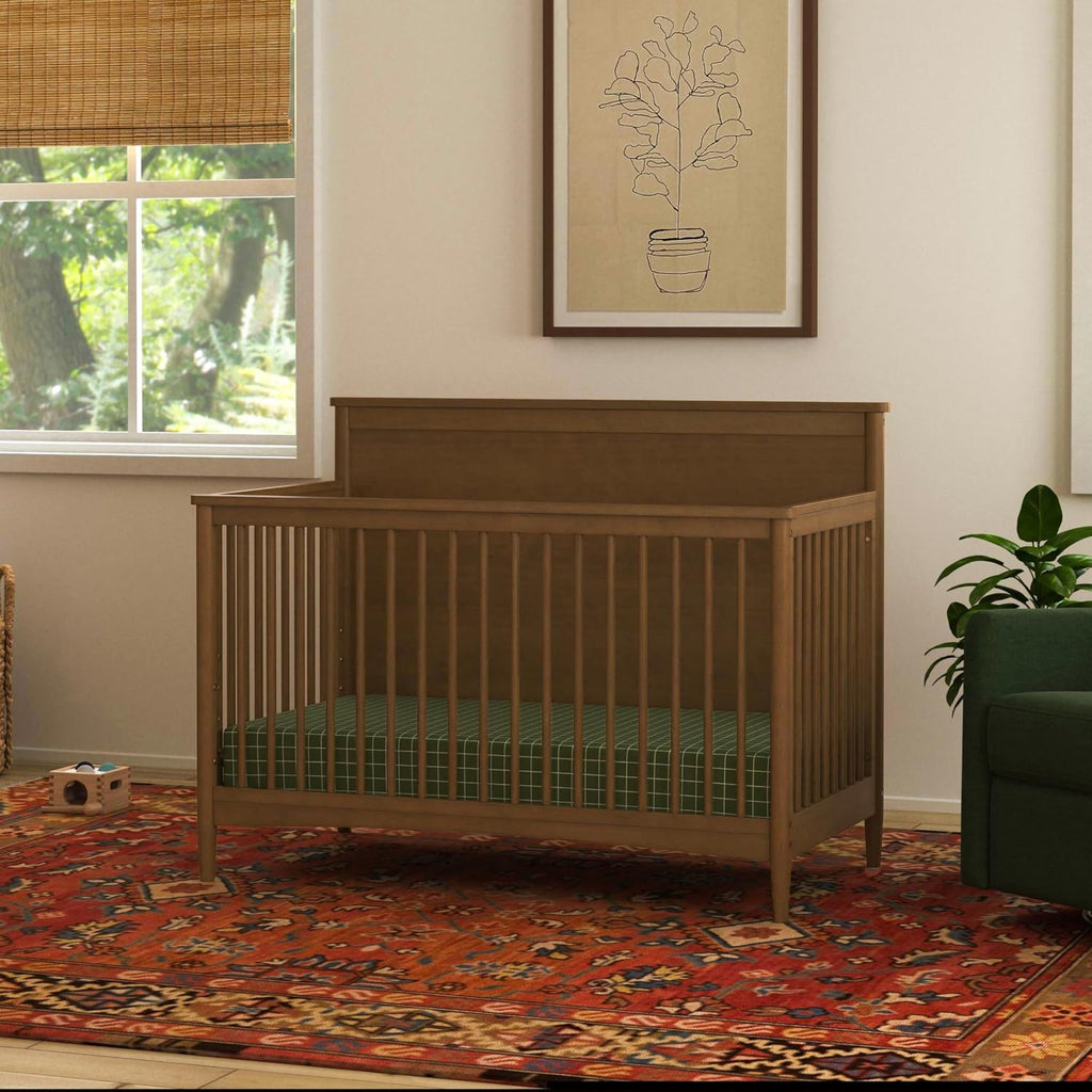 Frem 4-in-1 Convertible Crib in Walnut, GREENGUARD Gold Certified | Converts to Toddler Bed & Daybed & Full-Size Bed