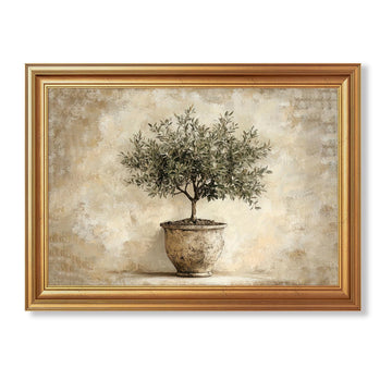 Vintage Potted Olive Tree Wall Art, Gold-Tone Frame, 16 x 24 Inches