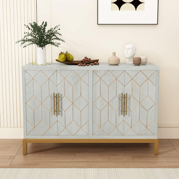 48" Accent Cabinet with 4 Doors and Shelves, Modern Credenza Storage Cabinet with Gold Trim, Green Buffet Cabinet
